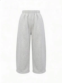 SuriyaCove Women's Loose Wide Leg Solid Color Elastic Waist Casual Sweatpants - Light Grey - View 5