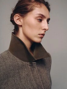 MOTF PREMIUM Wide Shoulder Silhouette Herringbone Contrast Collar Jacket Coat Autumn/Winter - Brown - View 7