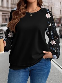 EMERY ROSE 女款大尺碼圓領時尚休閒運動衫，秋冬款 - 黑色 - 查看 1