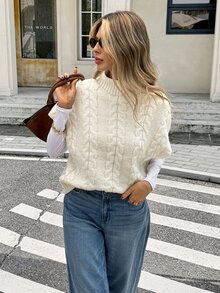 SHEIN Frenchy Women's Autumn/Winter Cable Knit Stand Collar Casual Loose Knit Top,Fall/Winter Elegant Formal Luxury Business Chic Basic Christmas - Multicolor - View 4