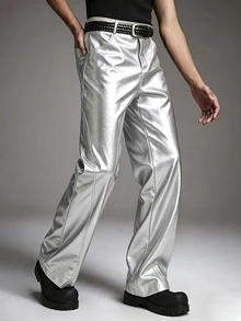 STYNVO Men's PU Leather Patchwork Fashion Long Pants - Silver - View 5