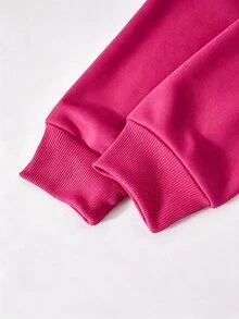 SHEIN 青少年女孩秋季套裝 2件組 連帽拉鍊夾克短版上衣與寬鬆鬆緊腰寬腿休閒長褲套裝，秋季 - 玫紅色 - 查看 4