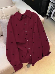Linhara Large-Sized Woven Simple Commuting Casual Autumn Shirt - Red - View 1