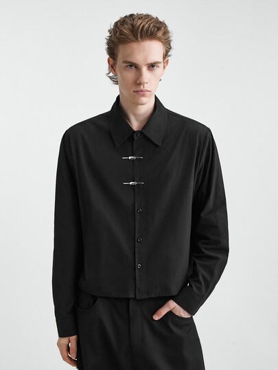 RONVEXI Men's Casual Long Sleeve Shirt With Airplane Buckle Placket