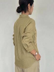 DAZY Spring/Summer Women's Casual Lace Patchwork Blouse - Army Green - View 6
