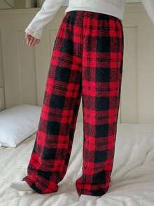 Dazy Kids Tween Girl Plaid Loose Elastic Waist Lounge Pants - Brown - View 6