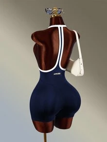 Amplova Women's Colorblock Casual Daily Travel Sports Romper - Navy Blue - View 9