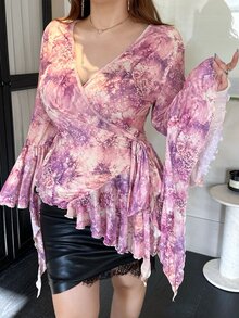 Vibekara Plus Size Women's V-Neck Floral Print Casual Daily Wear Blouse - Multicolor - View 6