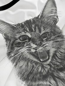 ROMWE Grunge Punk Cute Kitten Dark Hot Girl Graphic Print Punk Women's Tank Top - White - View 4