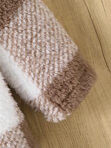 Elladie kids 女童 4-8 歲夾克，米棕色格紋柔軟絨毛連帽外套，適合秋冬、戶外活動、上學 - 棕色 - 查看 8
