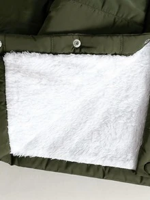 Souflis 1件男童冬季海軍藍極簡休閒純色單排扣抓絨內裡連帽長袖加厚外套，寬鬆版型，舒適，適合日常出行、學校活動、戶外玩耍、節日聚會、拍照 - 綠色 - 查看 4