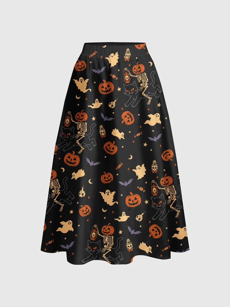ROMWE Fairycore Plus Size Gothic Pumpkin Print Dark Vacation Skirt - Black - View 1