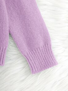 SHEIN 女童針織刺繡拼色立領休閒秋季開襟衫 - 紫色 - 查看 7