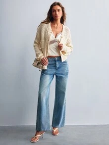Willow Rêve Women's Solid Color Casual Versatile Daily Wear Cardigan - Cream - View 3