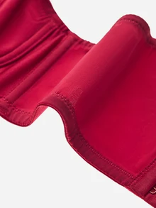 LUVLETTE Plus Unlined Full Coverage Side Support Christmas Red Mesh Sheer Basic Breezy Comfort Minimizer Women Lingerie Intimates Bra - Red - View 10