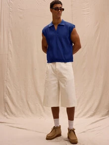 Musero Rompi Sweater Rajut Ringan Tanpa Lengan dengan Kerah V dan Bahu Longgar, Gaya Jalanan Musim Semi/Panas untuk Liburan Kasual - Royal Blue - View 5