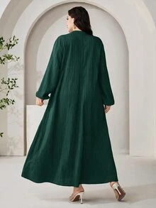 Al Najma 大尺碼女款V領休閒派對阿拉伯風洋裝 - 墨綠色 - 查看 2