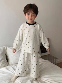 Dazy Kids Young Boy Five-Pointed Star Print Long Sleeve Top And Pants Loungewear - White - View 7