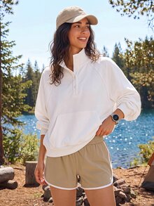 Exploreva Women's White Half-Zip Raglan Long Sleeve Outdoor Sweatshirt - White - View 1