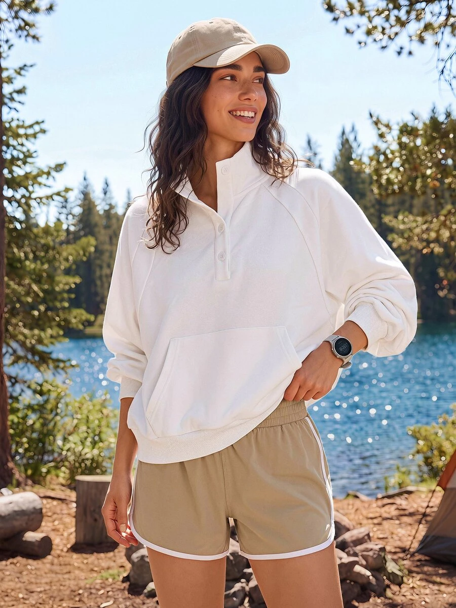 Exploreva Women's White Half-Zip Raglan Long Sleeve Outdoor Sweatshirt - White - View 1