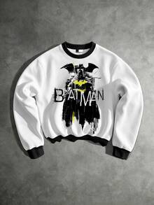 BATMAN X SHEIN Manfinity EMRG 男士字母圖案休閒日常長袖運動衫 - 彩色 - 查看 1