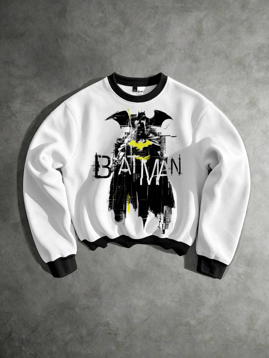 BATMAN X SHEIN Manfinity EMRG 男士字母圖案休閒日常長袖運動衫 - 彩色 - 查看 1