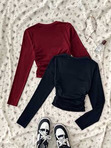 2PCS Teen Girls T-Shirts - Burgundy - View 3