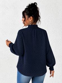 Elenzga Blus Wanita Ukuran Besar Warna Polos Kasual Minimalis Bertekstur Tenun dengan Potongan, Cocok untuk Jalan-jalan dan Bepergian - Navy Blue - View 2