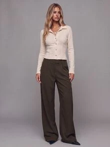 Avantive Women's Striped Pocket Straight Leg Casual Commute Suit Pants - Rust Brown - View 8