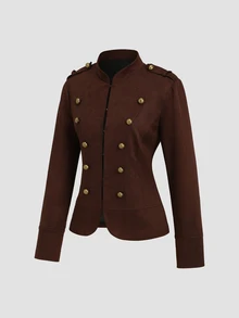 SHEIN Sweetro Women's Solid Color Casual Versatile Daily Wear Long Sleeve Jacket - Brown - View 4