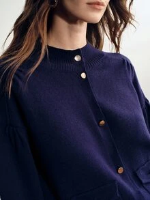 Briarwyn Women's Vintage Button Long Sleeve Pocket Knit Cardigan - Royal Blue - View 2