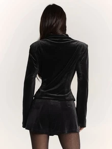 SHEIN BAE Women's Autumn/Winter Minimalist Style Long Sleeve Blazer & Shorts Suit Set, Suitable For Commuting, Office, Social Events, And Daily Outings - Black - View 2