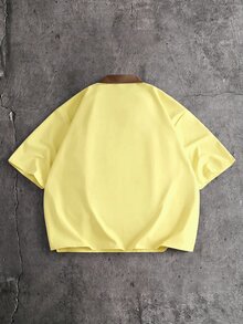 AXEPEAK 男士休閒刺繡拉鍊半開襟短袖 Polo 衫 - 黃色 - 查看 2