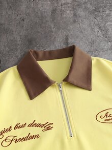 AXEPEAK 男士休閒刺繡拉鍊半開襟短袖 Polo 衫 - 黃色 - 查看 3