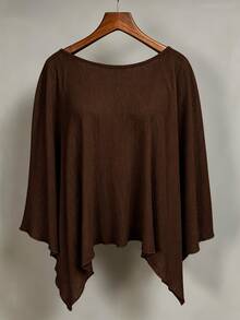SHEIN Kaos Wanita Polos Kasual Serbaguna untuk Pemakaian Sehari-hari - Coffee Brown - View 7