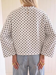 SHEIN EZwear 大尺碼女款秋冬波點白色長袖T恤 - 彩色 - 查看 2