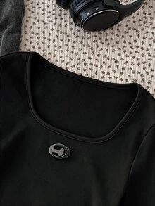 SHEIN 青少年女孩抓皺長袖T恤與長褲休閒日常套裝 - 彩色 - 查看 4