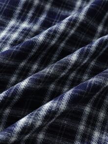 ROMWE MEN Men's Plaid Shirt With Tie Decor 2 In 1 Design - Blue - View 7