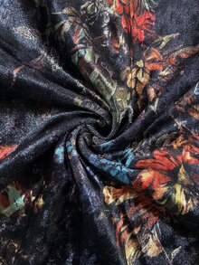 SHEIN Vintage Floral Velvet Dress For Women, Lace Deep V-Neck, Lantern Sleeves, Ruched Waist, Fitted Bodycon Mini Skirt - Multicolor - View 6