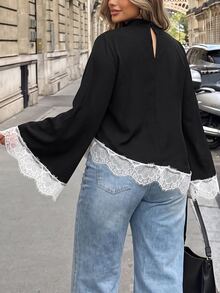 Vionelle Plus Size High Neck Loose Casual Shirt - Black - View 2