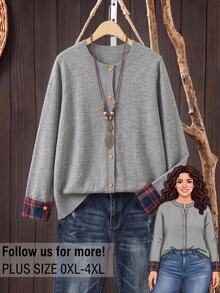 Rusticease Plus Size Women Solid Color Casual Daily Cardigan - Grey - View 1