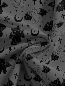 ROMWE Celana Panjang Gothic Motif Salib Kucing Gaya Dark Punk Ukuran Besar - Grey - View 3