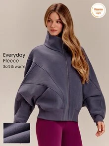 GLOWMODE Everyday Fleece Warmth Whisperer 柔軟保暖輕量夾克，前後縫線設計、口袋、蝙蝠袖、高領、全開襟拉鍊，休閒款 - 紫色 - 查看 1
