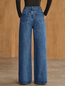 Anewsta Celana Panjang Wanita Model Baru Kasual dengan Desain Patchwork Warna Biru, Potongan Lurus - Baby Blue - View 7