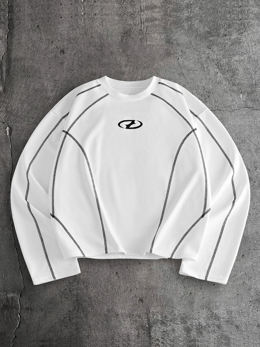 AXEPEAK Men's Plus Size Graphic Print Long Sleeve T-Shirt - White - View 1