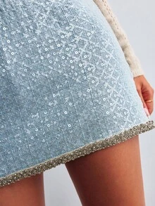 Willow Rêve Women's Light Green Sequin Tweed Mini Skirt - Blue - View 3