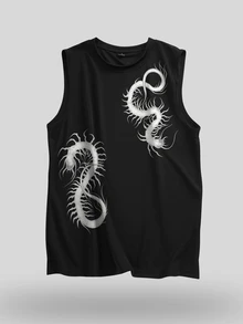 GymBeat Men's Centipede Print Crew Neck Casual Fitness Sports Tank Top - Black - View 5