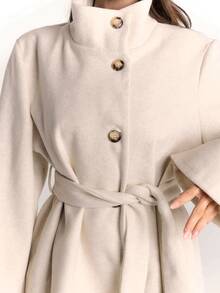 SHEIN BAE Women's Minimalist Button High Neck Long Sleeve Jacket Streetwear - Apricot - View 5