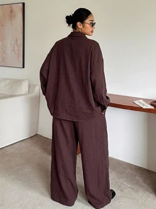 Dazy Plus Fun Commute Office Casual Solid Color Loose Fit Spring/Autumn New 2 Pieces Set - Brown - View 2