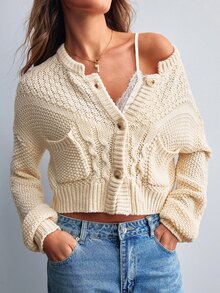 Willow Rêve Women's Solid Color Casual Versatile Daily Wear Cardigan - Cream - View 7